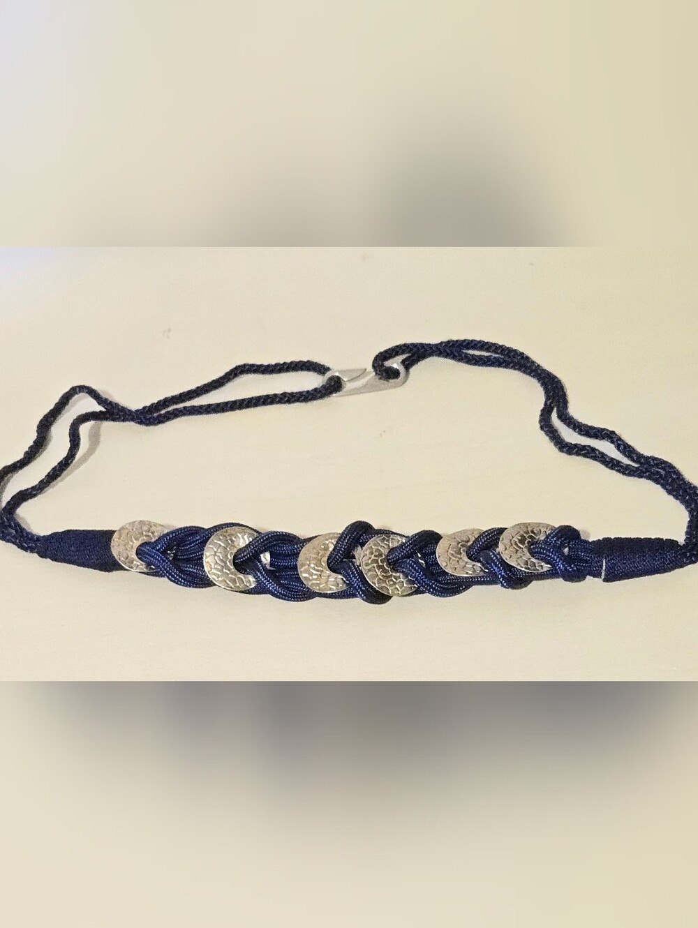Vintage 80s 90s Navy Blue Braided Cord Belt - Gold-Toned Hardware - Size 42 inch